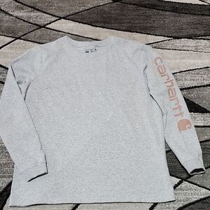 CARHARTT LOOSE-FIT HEATHER GRAY LONG-SLEEVE GRAPHIC LOGO WORK TEE-SHIRT